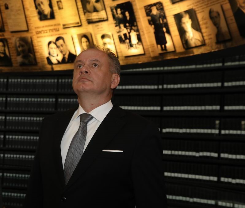 The President of the Slovak Republic, Andrej Kiska, at the Hall of Names, a "virtual tombstone" in memory of each Holocaust victim